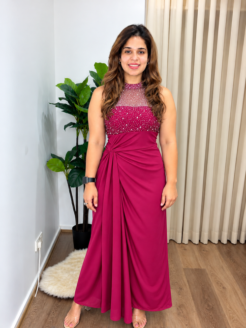 Elegant Embellished Draped Maxi Dress