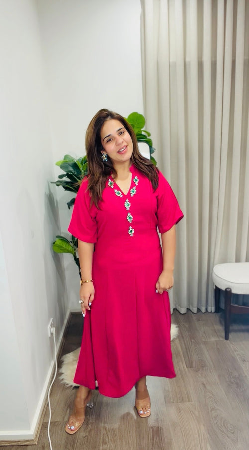 Women’s Embellished V-Neck Flowy Midi Dress