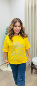 Women’s Sparkle Graphic Oversized T-Shirt – Yellow, Blue & Black